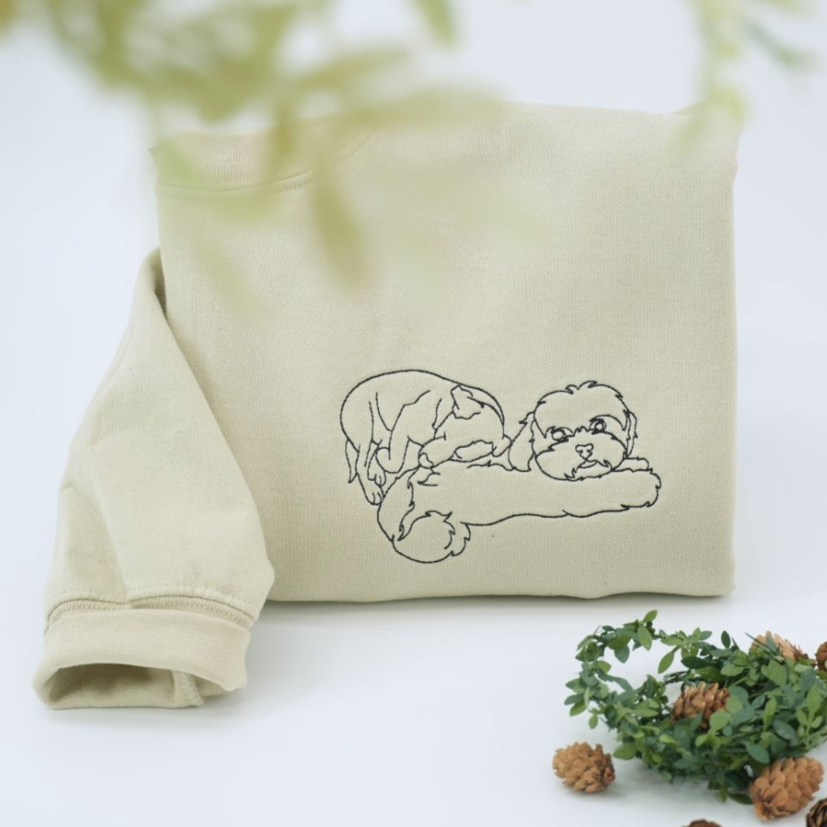 Dog Mom Line Art Custom Embroidered Hoodie - Pet Portrait - Personalized Artistic Dog Face Gift