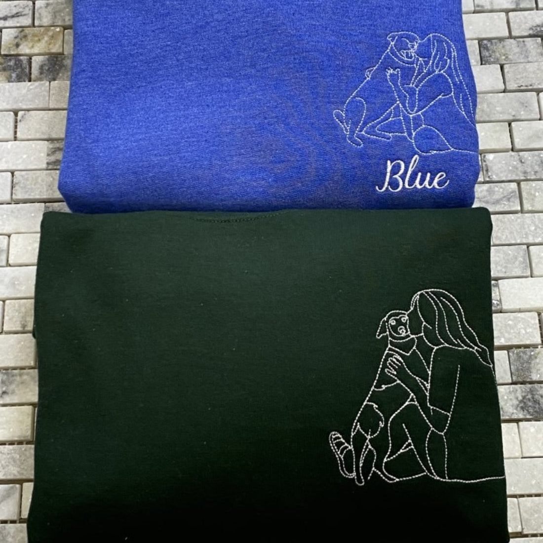 Dog Mom Line Art Hoodies - Custom Pet Portrait Embroidered Sweatshirts - Artistic Dog Face Gift