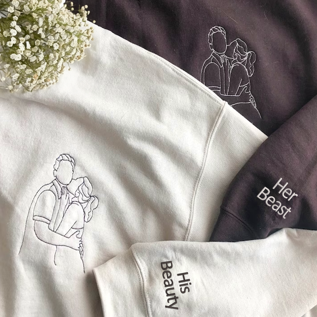 Beauty and The Beast Custom Embroidered Hoodie - Personalized Photo Gift