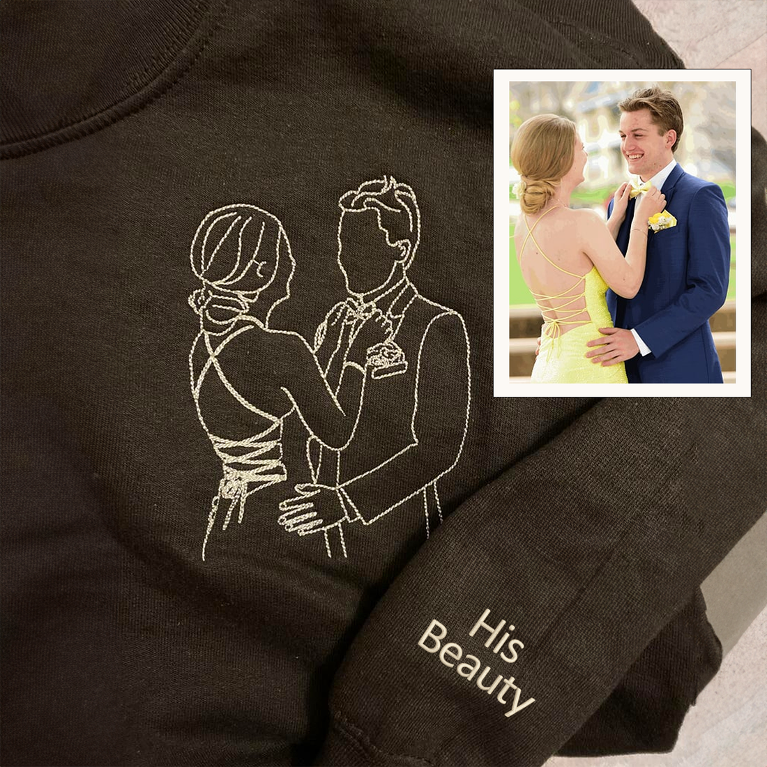 Beauty and The Beast Custom Embroidered Hoodie - Personalized Photo Gift
