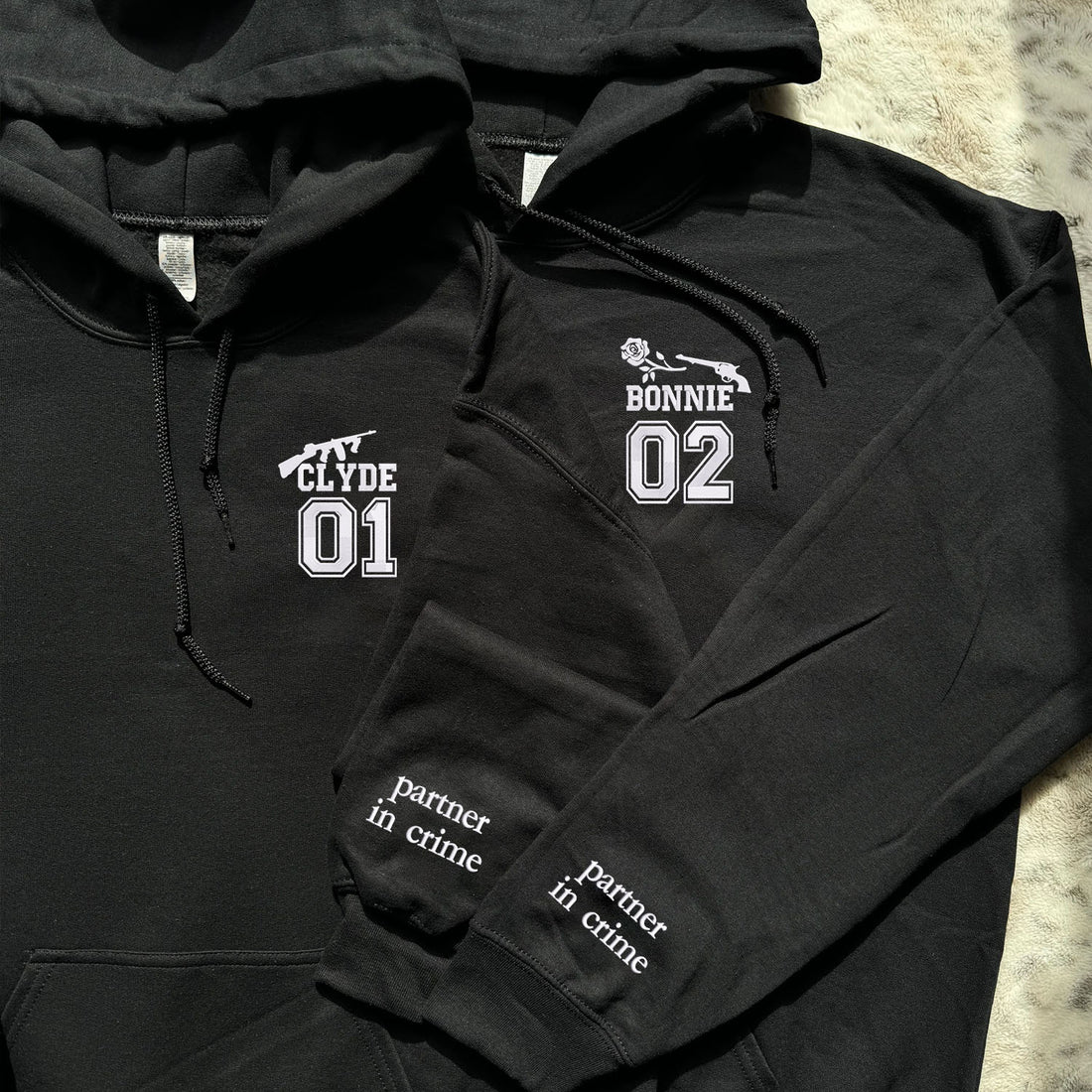 Bonnie & Clyde Varsity Custom Embroidered Hoodies - Personalized Couple Matching