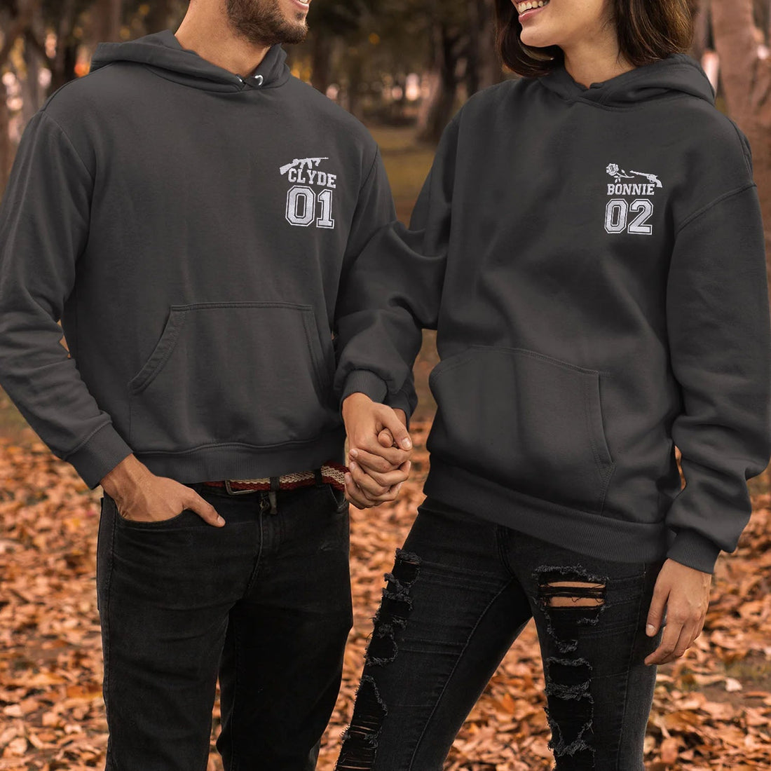 Bonnie & Clyde Varsity Custom Embroidered Hoodies - Personalized Couple Matching