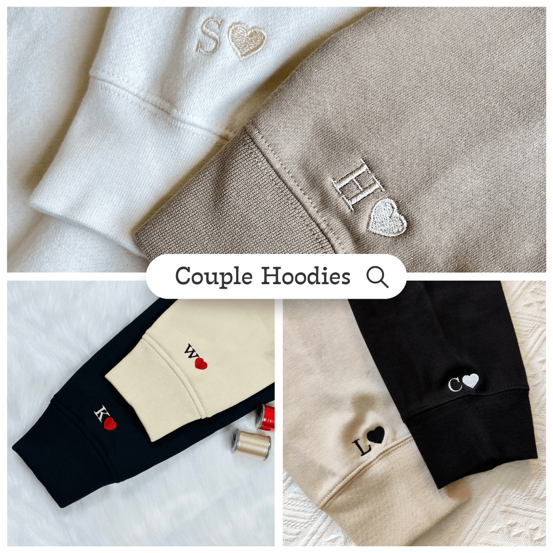 His Bonnie Her Clyde Embroidered Hoodies - Personalized Roman Numeral Couple Gift