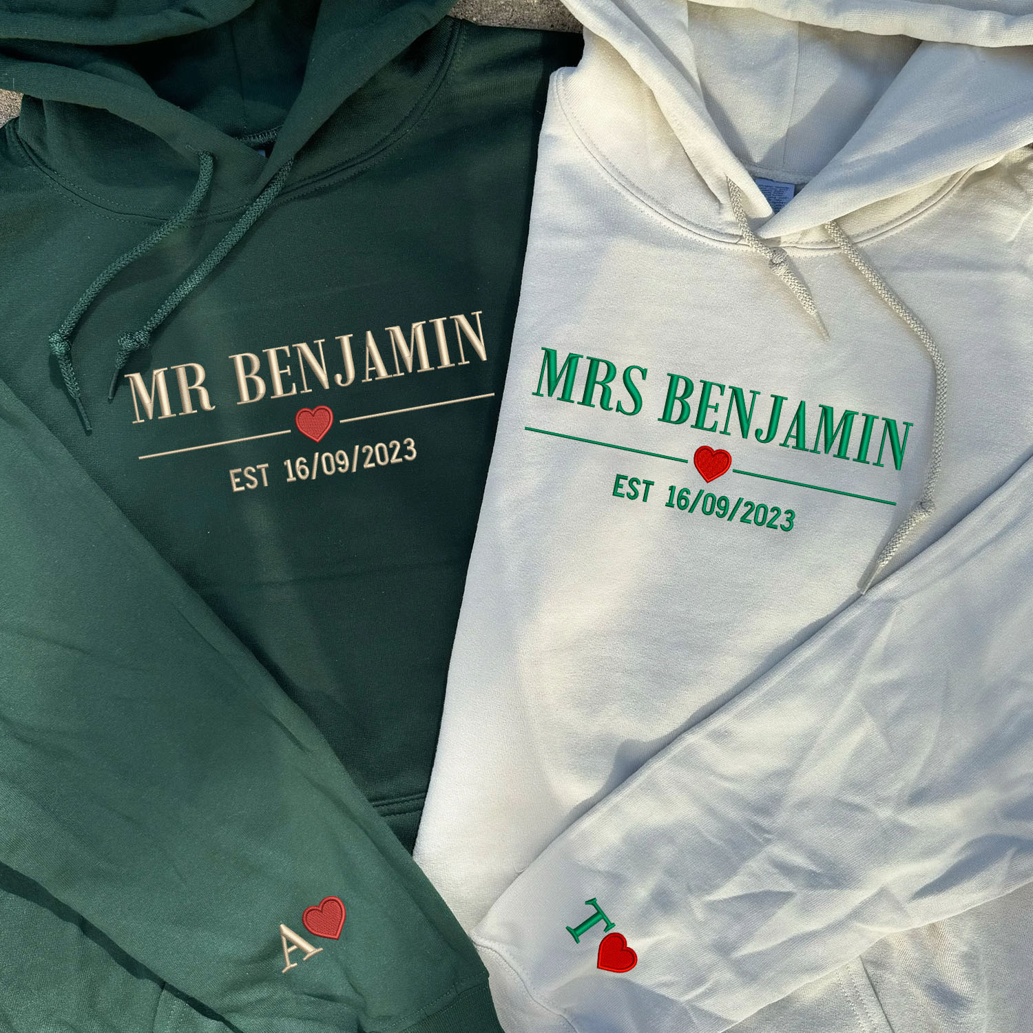 Mr & Mrs Embroidered Hoodie - Personalized Est. Year - Wedding Anniversary Gift