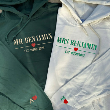 Mr & Mrs Embroidered Hoodie - Personalized Est. Year - Wedding Anniversary Gift