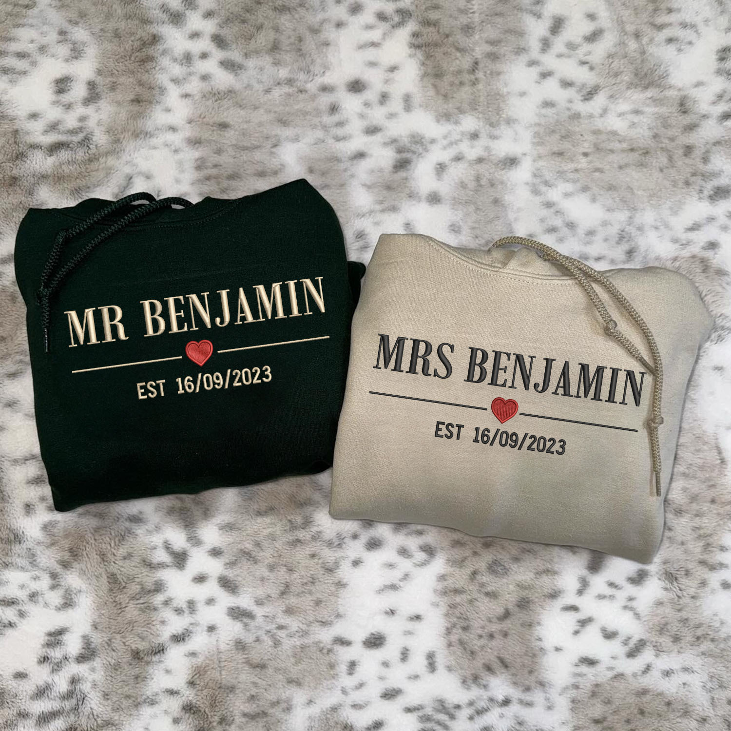 Mr & Mrs Embroidered Hoodie - Personalized Est. Year - Wedding Anniversary Gift