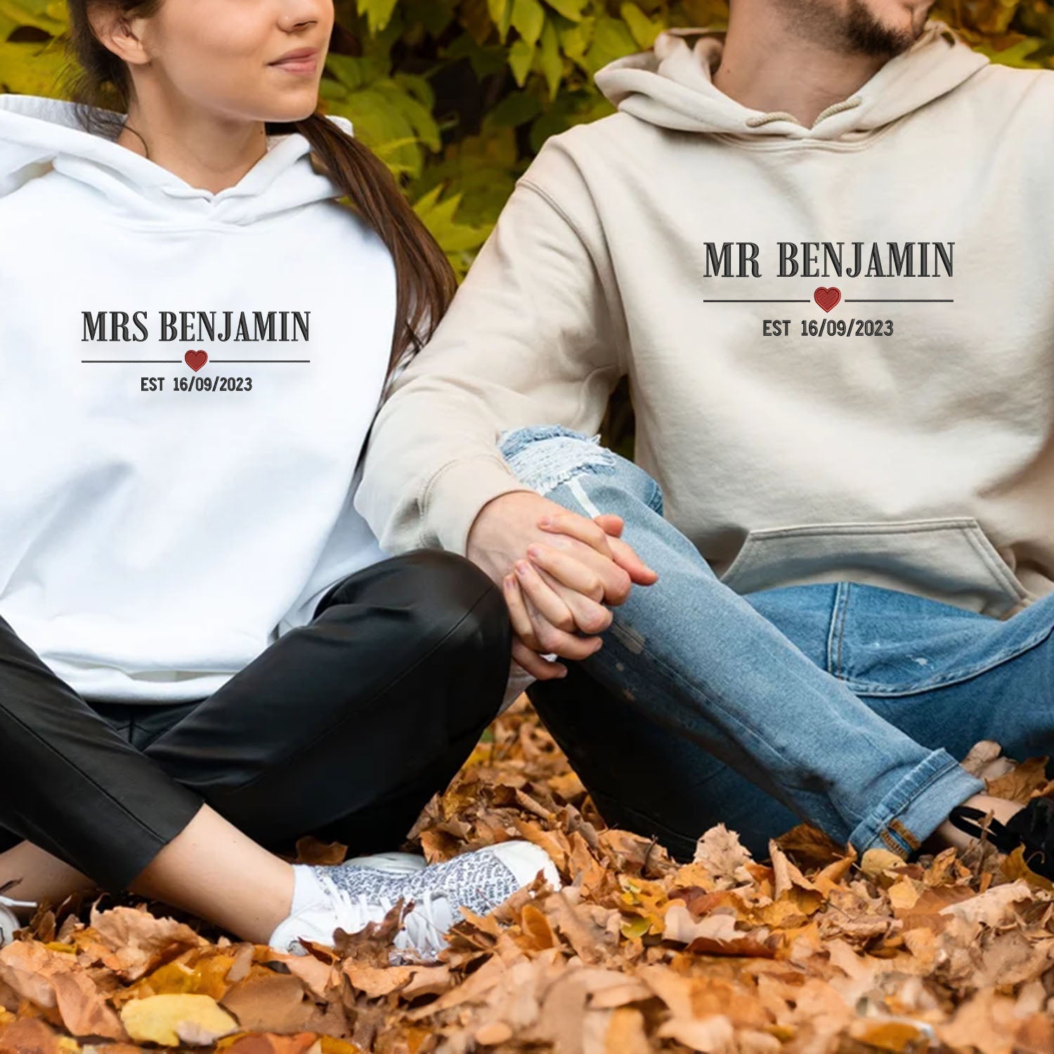 Mr & Mrs Embroidered Hoodie - Personalized Est. Year - Wedding Anniversary Gift