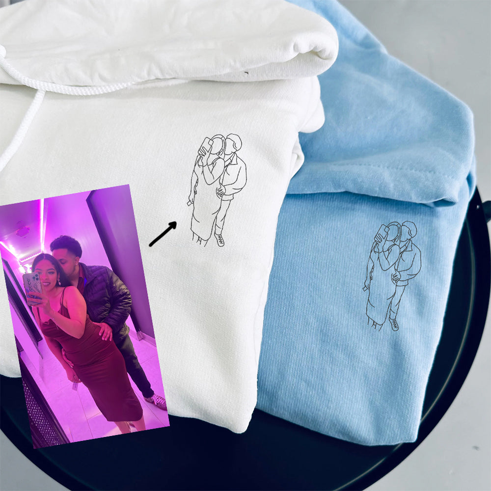 Custom Embroidered Photo Sweatshirt - Personalized Crewneck - Couple Portrait Gift