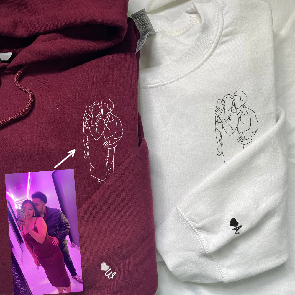 Custom Embroidered Photo Sweatshirt - Personalized Crewneck - Couple Portrait Gift
