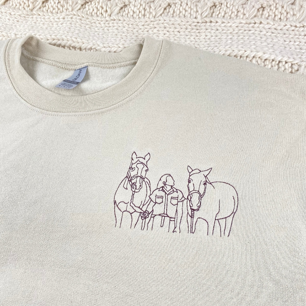 Equestrian Line Art Embroidered Hoodie - Horse Portrait Sweatshirt - Riding Gift