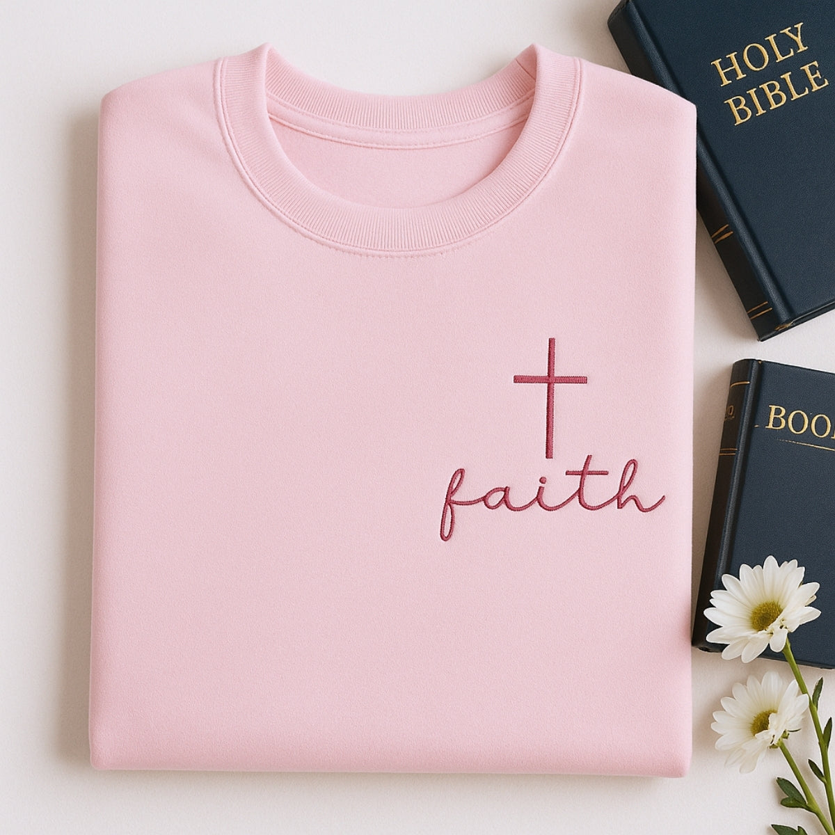 Faith Cross Embroidered Hoodie - Personalized Christian Sweatshirt - Religious Gift