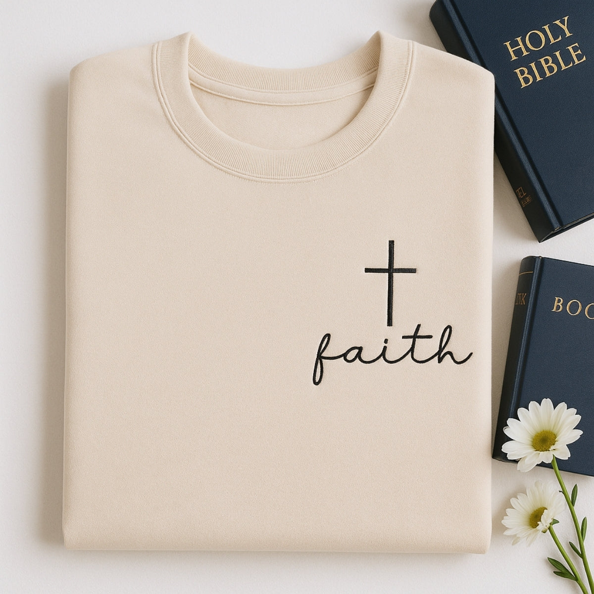 Faith Cross Embroidered Hoodie - Personalized Christian Sweatshirt - Religious Gift
