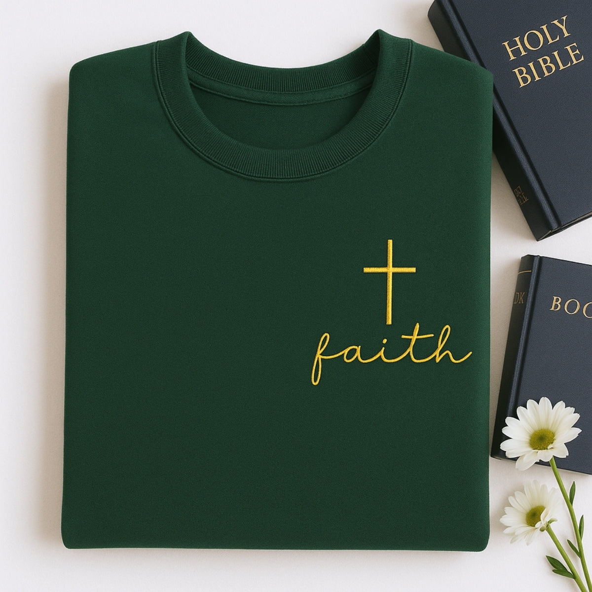 Faith Cross Embroidered Hoodie - Personalized Christian Sweatshirt - Religious Gift