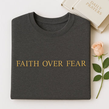 Faith Over Fear Embroidered Hoodie - Christian Sweatshirt - Inspirational Religious Gift