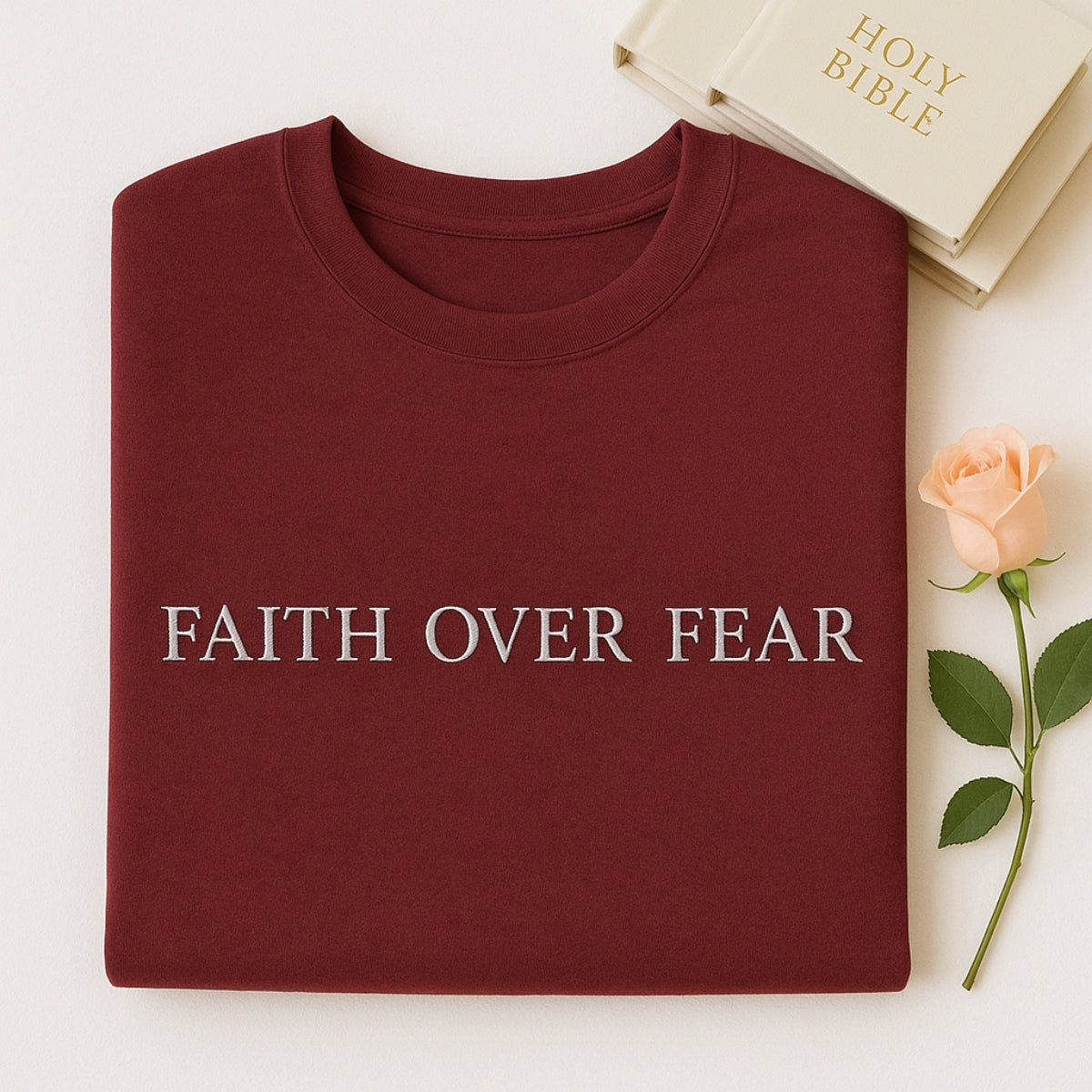Faith Over Fear Embroidered Hoodie - Christian Sweatshirt - Inspirational Religious Gift