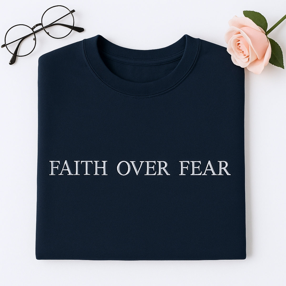 Faith Over Fear Embroidered Hoodie - Christian Sweatshirt - Inspirational Religious Gift