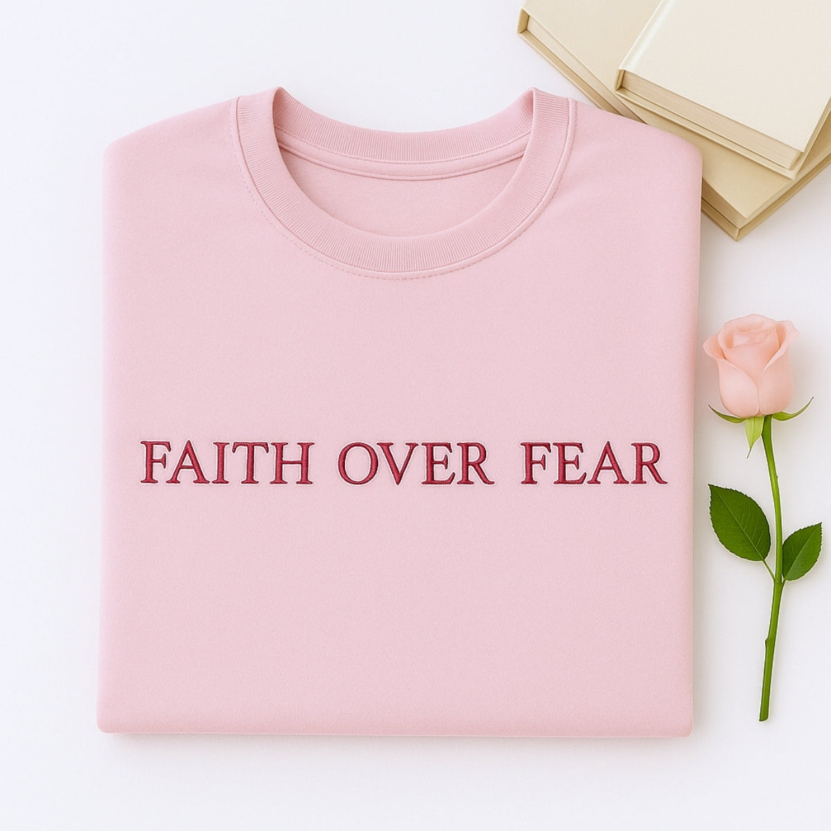Faith Over Fear Embroidered Hoodie - Christian Sweatshirt - Inspirational Religious Gift