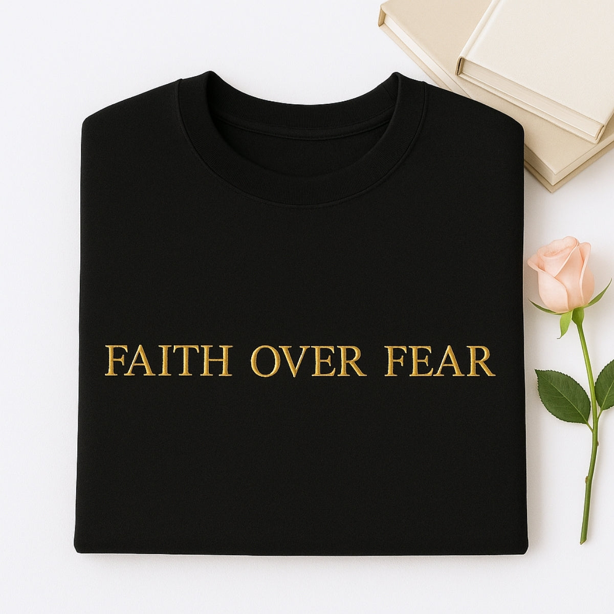 Faith Over Fear Embroidered Hoodie - Christian Sweatshirt - Inspirational Religious Gift