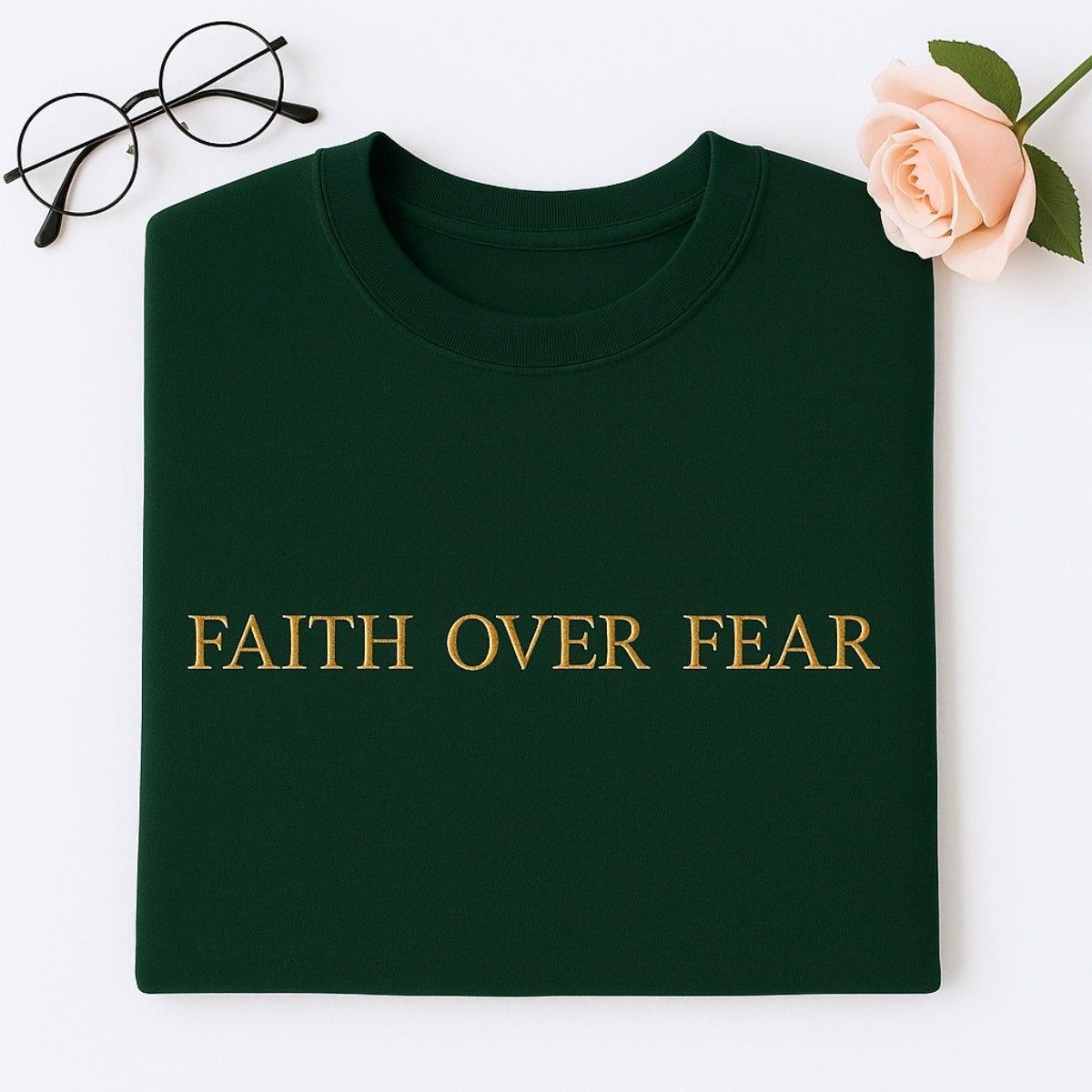 Faith Over Fear Embroidered Hoodie - Christian Sweatshirt - Inspirational Religious Gift