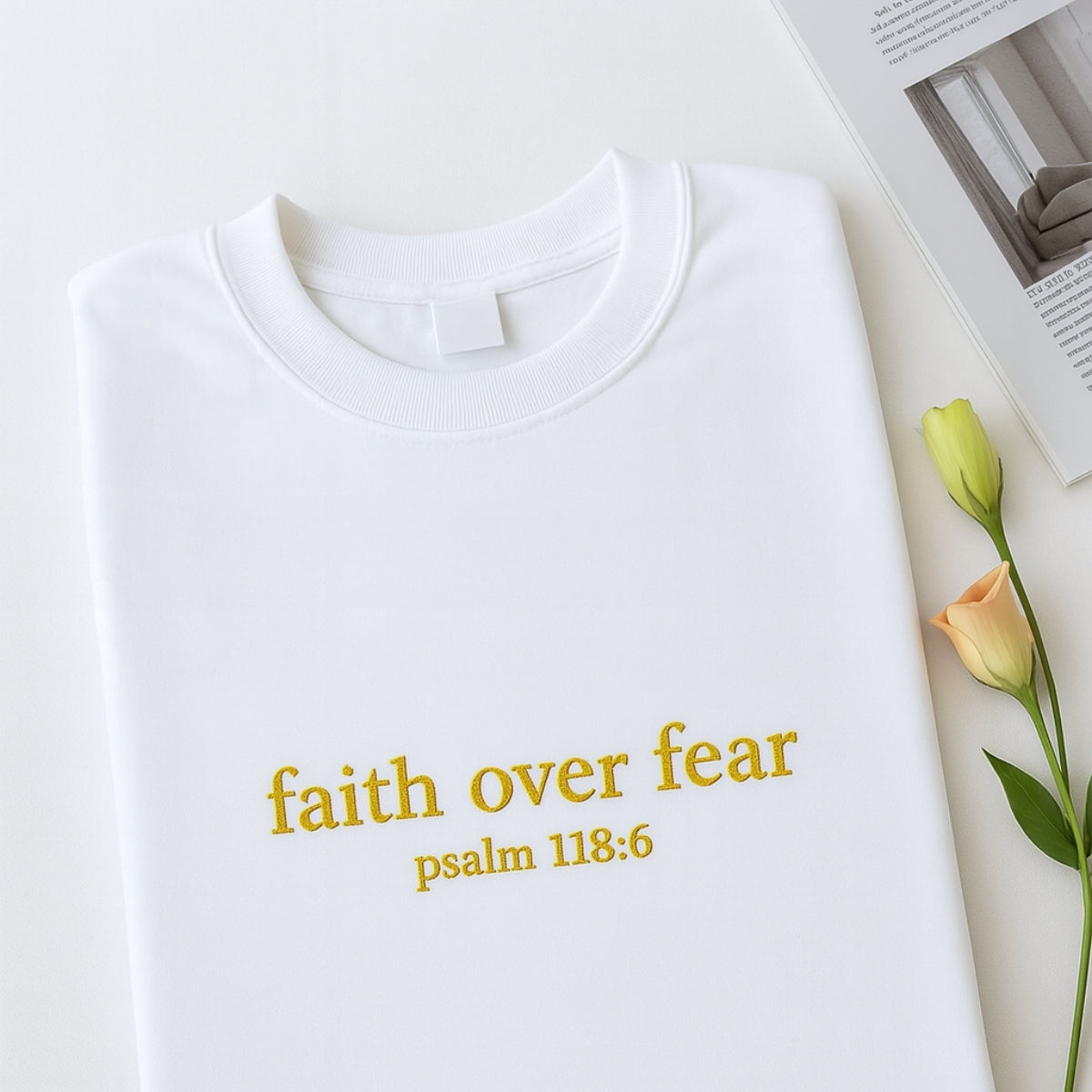 Faith Over Fear Embroidered Sweatshirt - Psalm 1186 Christian Hoodie - Religious Gift