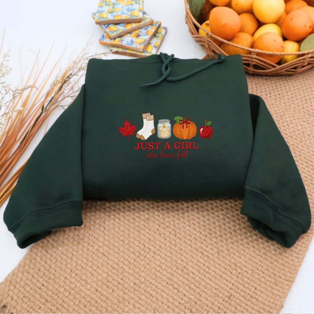 Fall Girl Embroidered Hoodie - Just A Girl Who Loves Fall Sweatshirt - Autumn Gift
