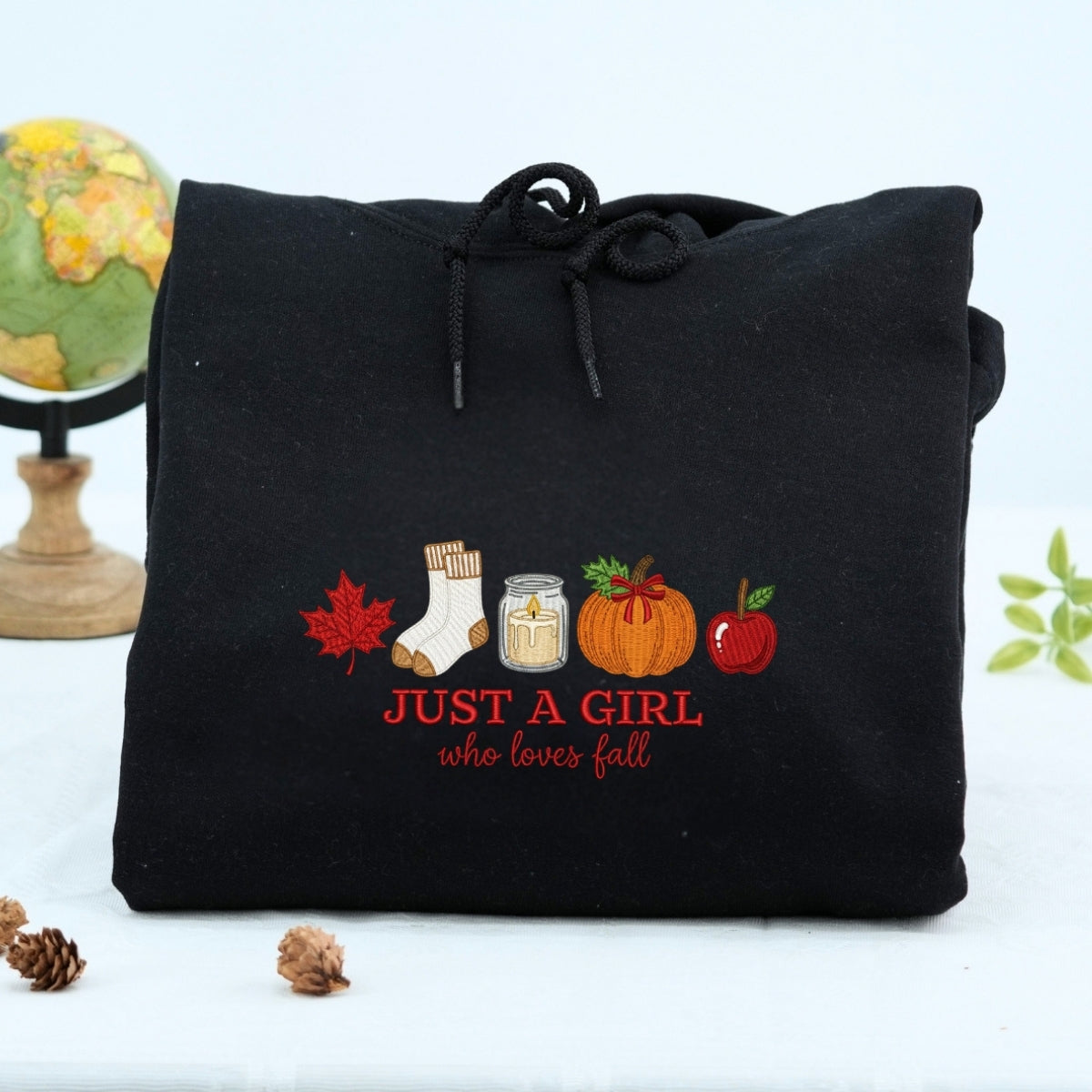Fall Girl Hoodie - Just a Girl Who Loves Fall Embroidered Sweatshirt - Autumn Gift