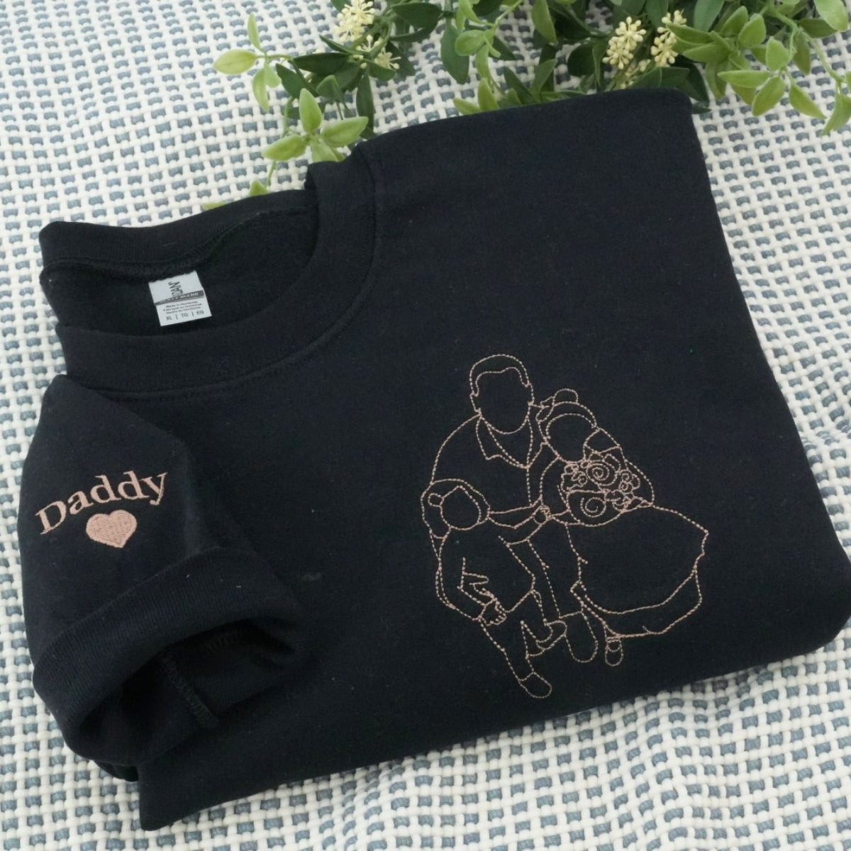 Family Line Art Embroidered Hoodie - Custom Family Portrait Sweatshirt - New Parent Gift