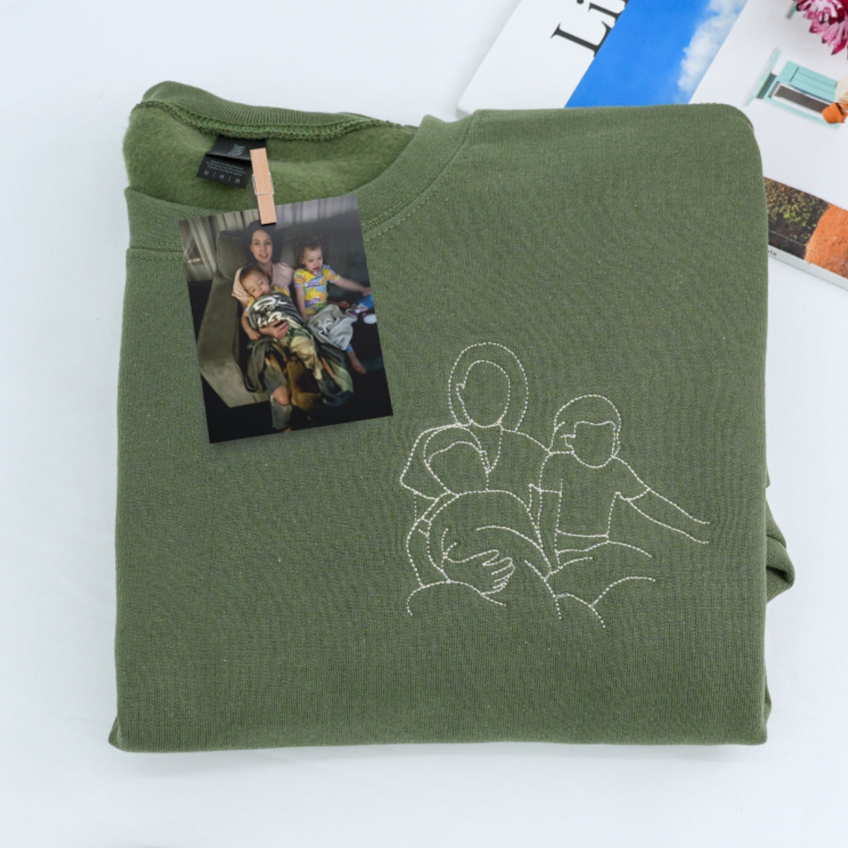 Family Line Art Embroidered Hoodie - Custom Family Portrait Sweatshirt - New Parent Gift