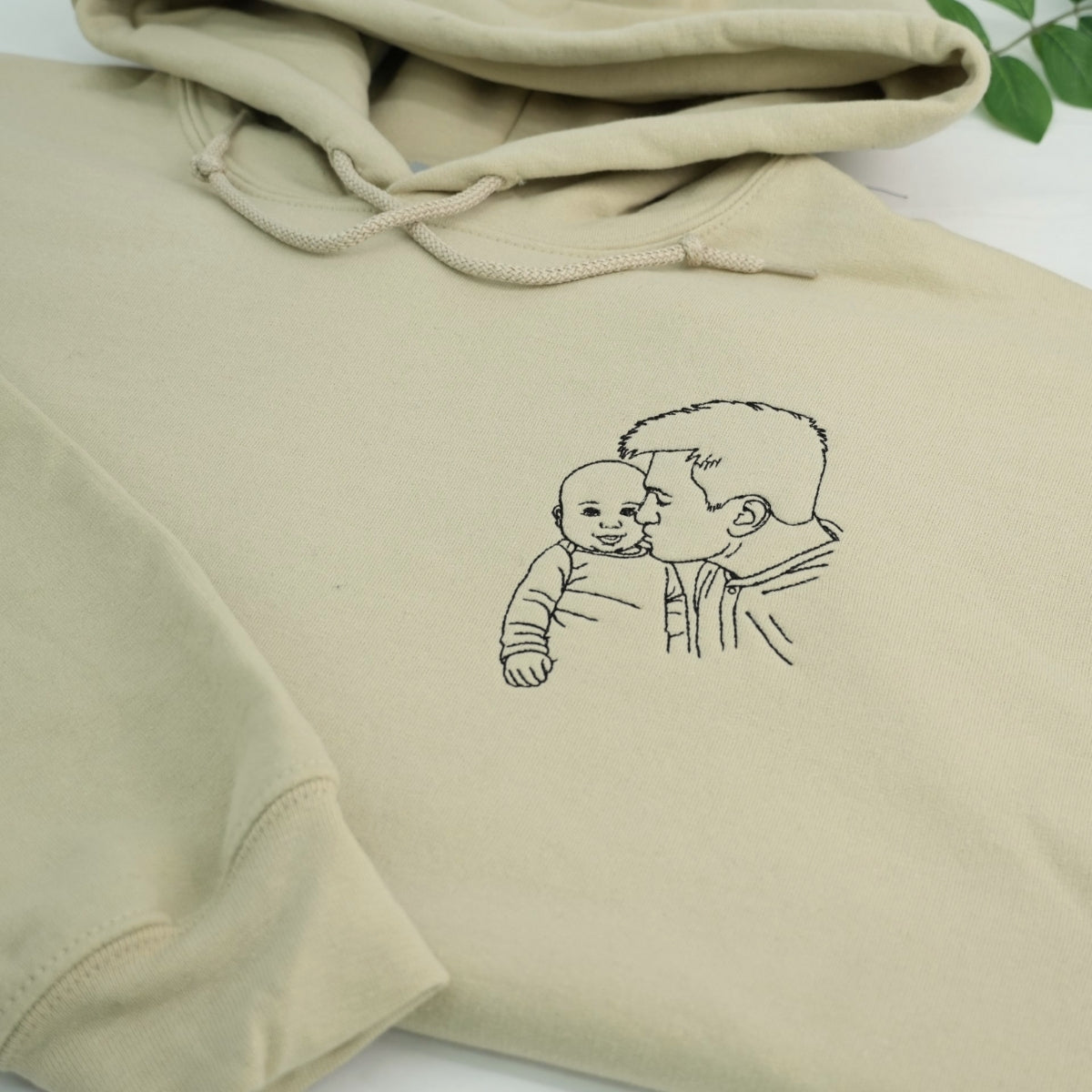 Family Line Art Embroidered Hoodie - Custom Family Portrait Sweatshirt - New Parent Gift