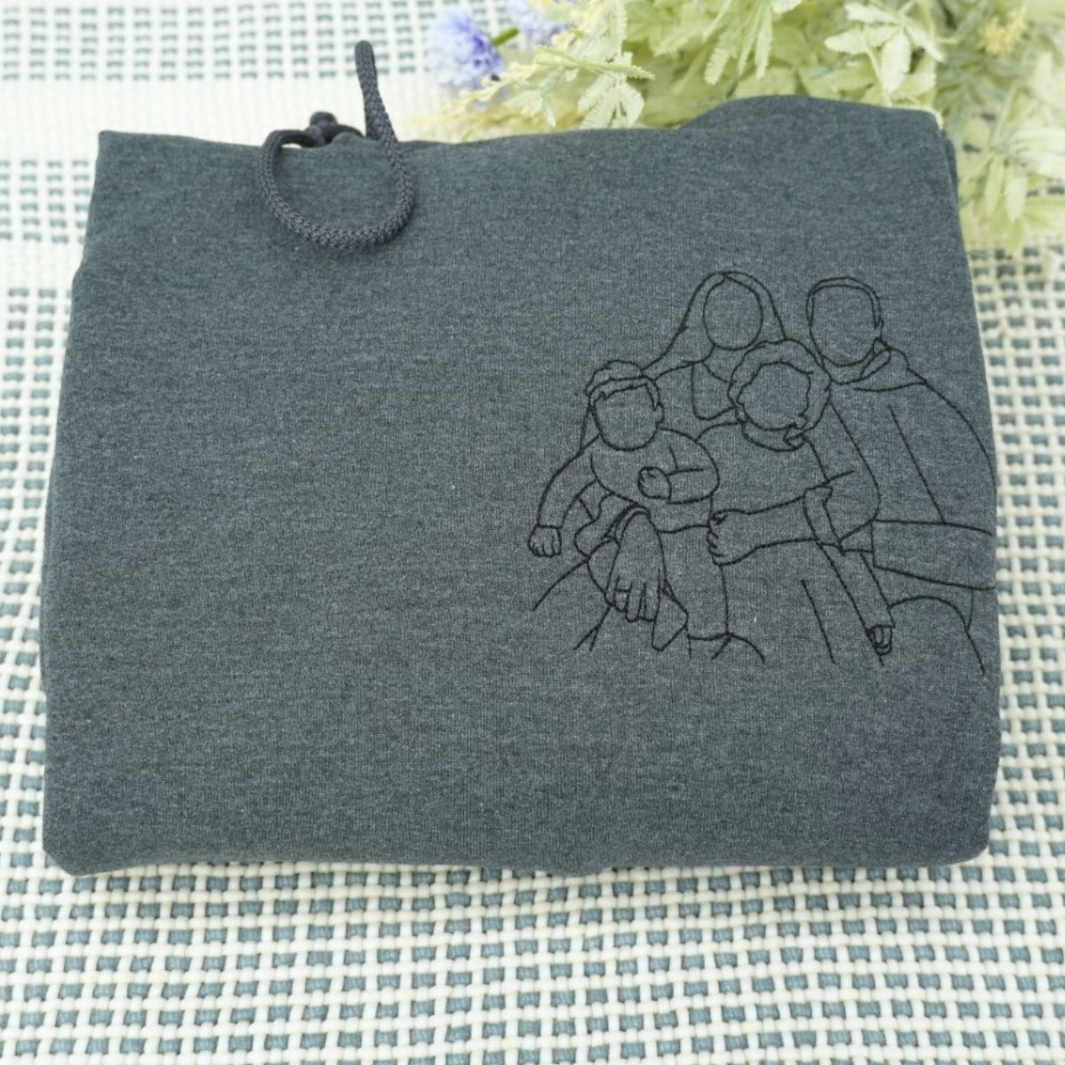 Family Line Art Embroidered Hoodie - Custom Family Portrait Sweatshirt - New Parent Gift