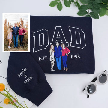 Father Daughters Embroidered Hoodie - Dad & Kids Sweatshirt - Personalized Father's Day Gift