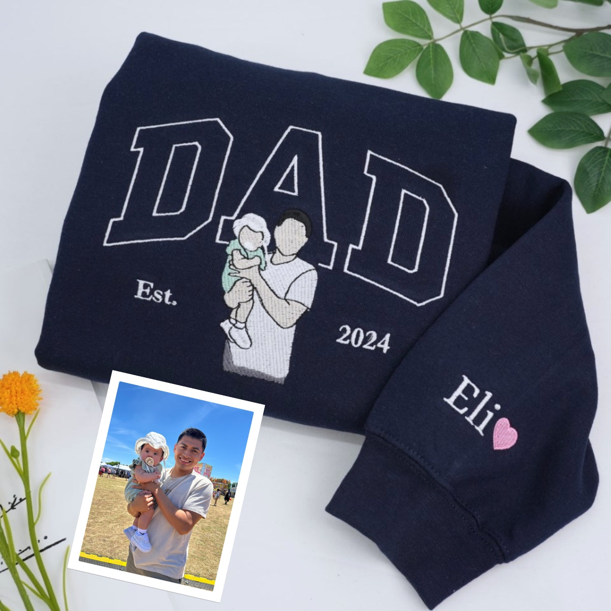 Father Daughters Embroidered Hoodie - Dad & Kids Sweatshirt - Personalized Father's Day Gift