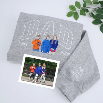 Father Portrait Embroidered Hoodie - Custom Dad Sweatshirt with Name - Father's Day Gift