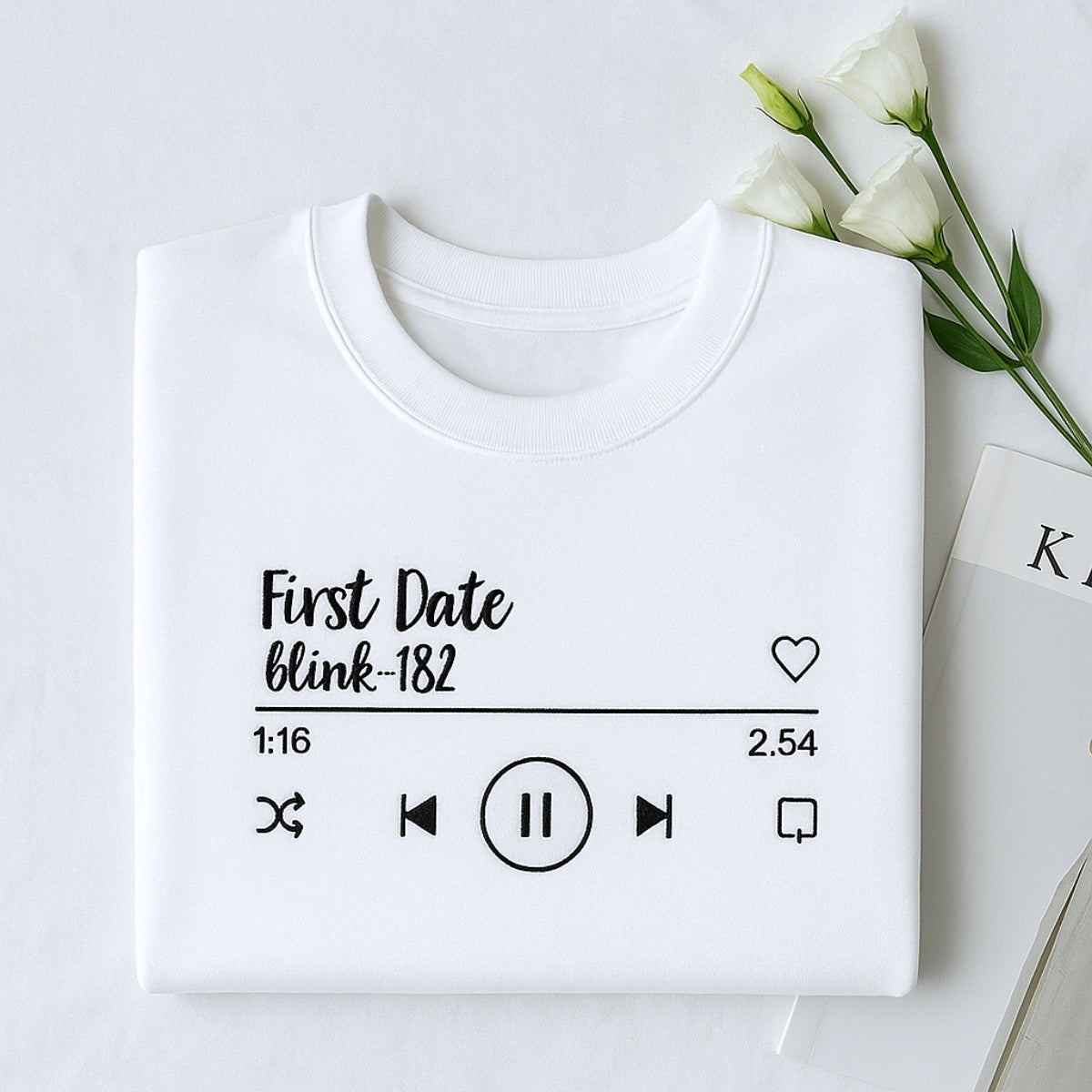 First Date Song Custom Embroidered Hoodie - Couple Music Player Sweatshirt - Anniversary Gift