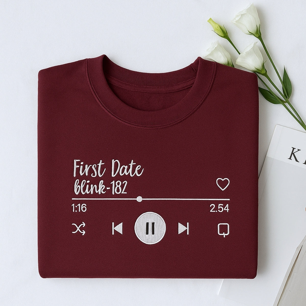 First Date Song Custom Embroidered Hoodie - Couple Music Player Sweatshirt - Anniversary Gift