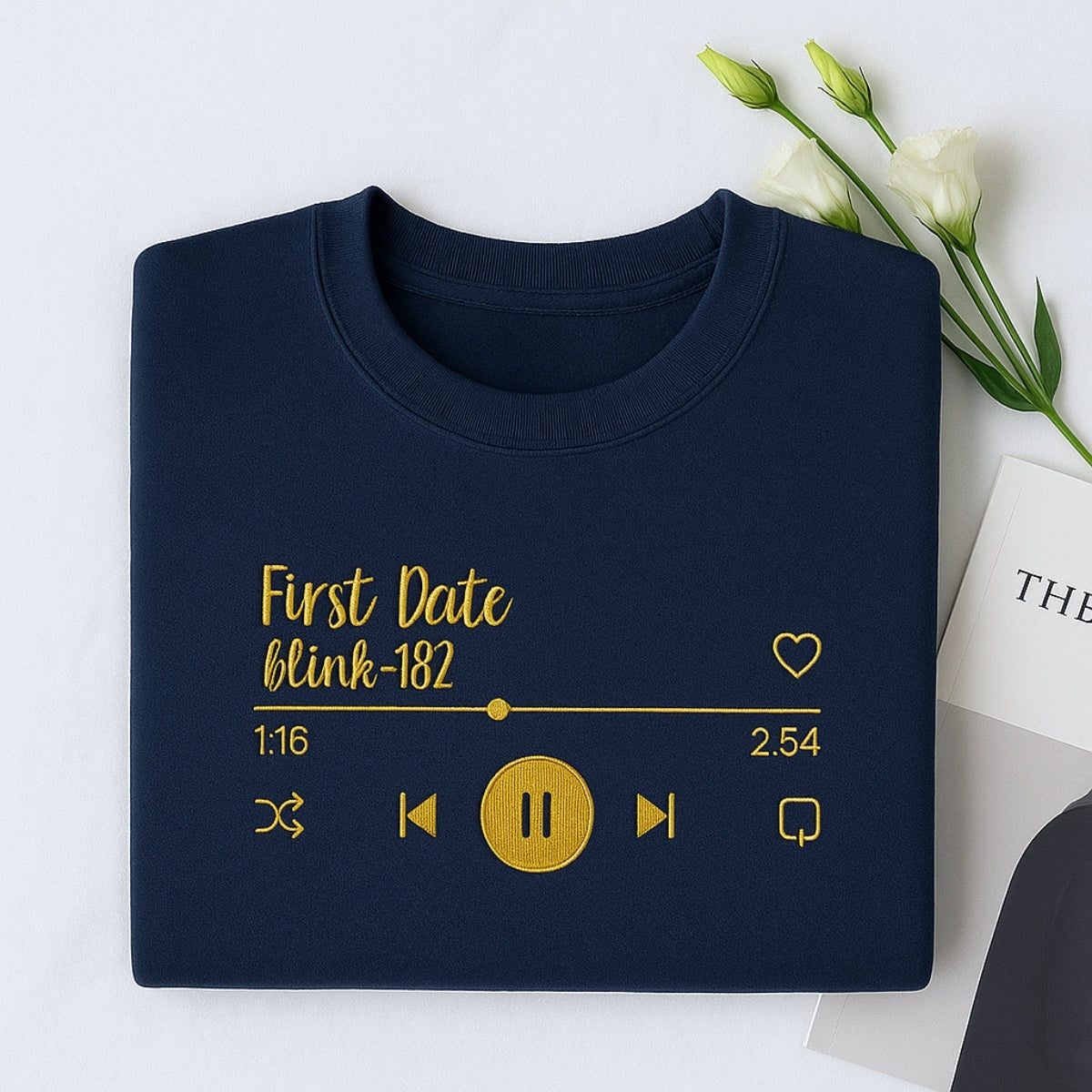 First Date Song Custom Embroidered Hoodie - Couple Music Player Sweatshirt - Anniversary Gift