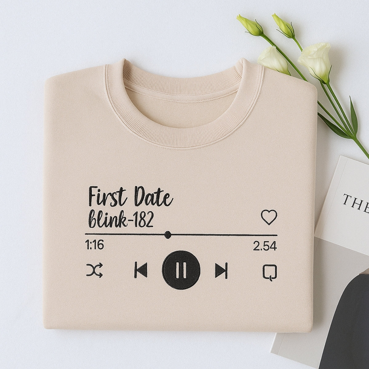 First Date Song Custom Embroidered Hoodie - Couple Music Player Sweatshirt - Anniversary Gift