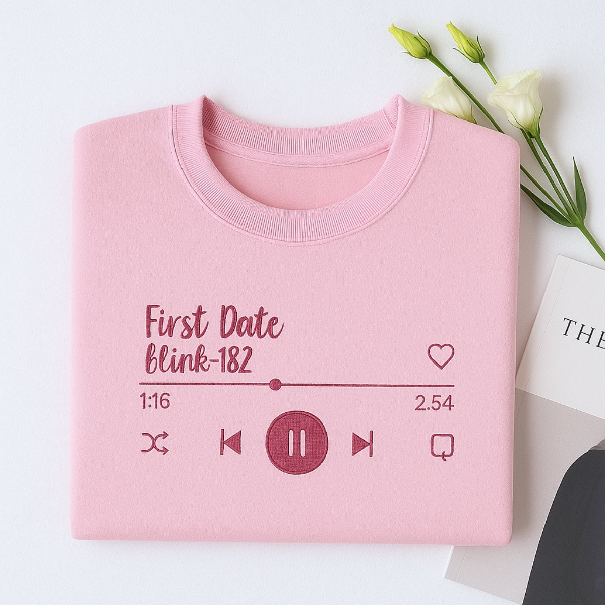 First Date Song Custom Embroidered Hoodie - Couple Music Player Sweatshirt - Anniversary Gift