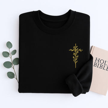 Floral Cross Custom Embroidered Sweatshirt - Christian Botanical Apparel - Faith Gift