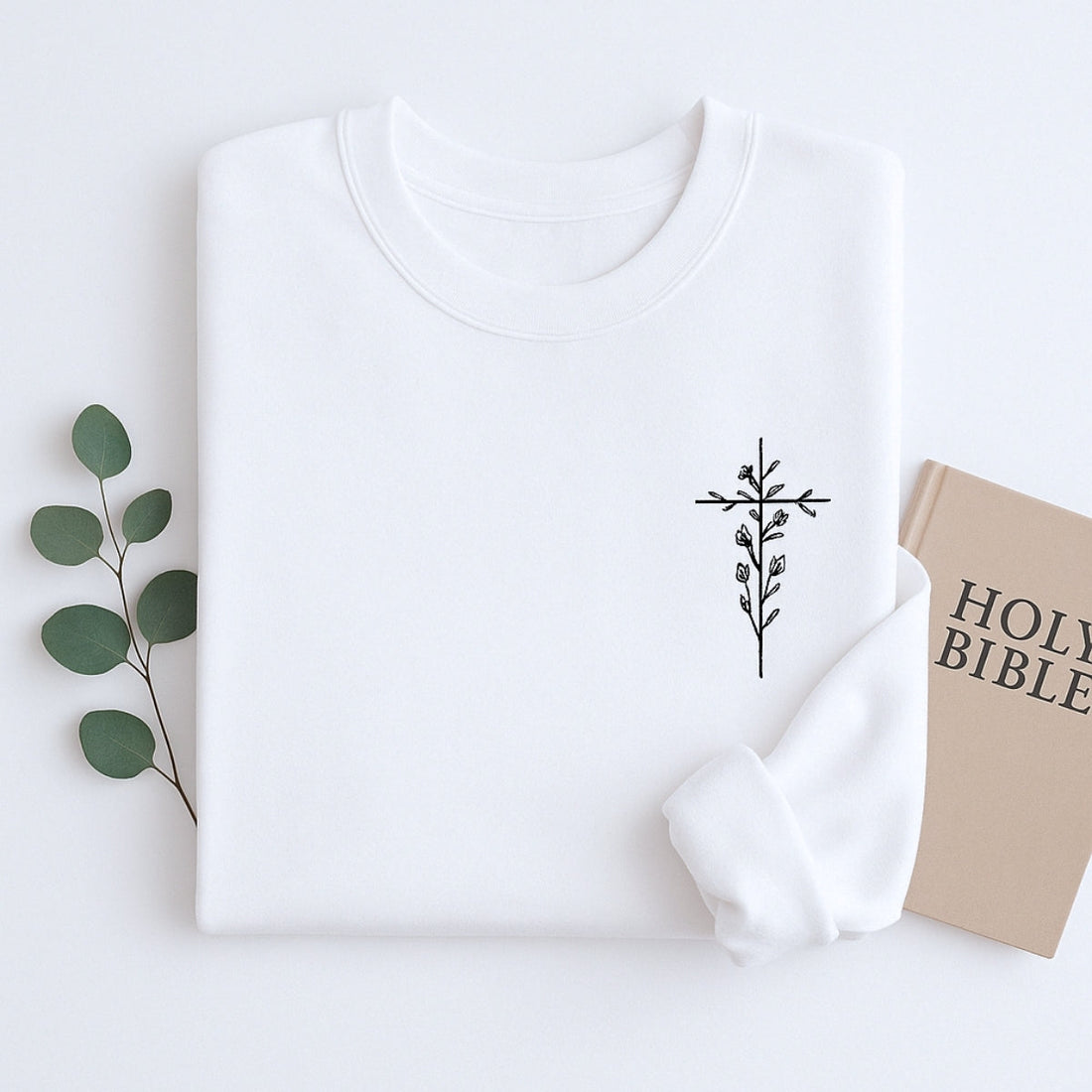 Floral Cross Custom Embroidered Sweatshirt - Christian Botanical Apparel - Faith Gift