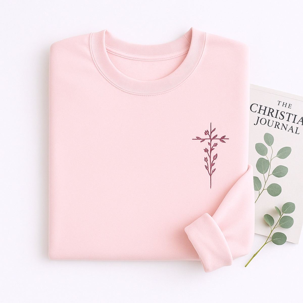 Floral Cross Custom Embroidered Sweatshirt - Christian Botanical Apparel - Faith Gift