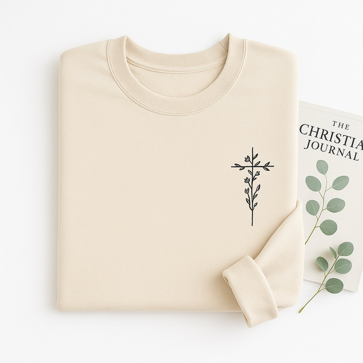 Floral Cross Custom Embroidered Sweatshirt - Christian Botanical Apparel - Faith Gift