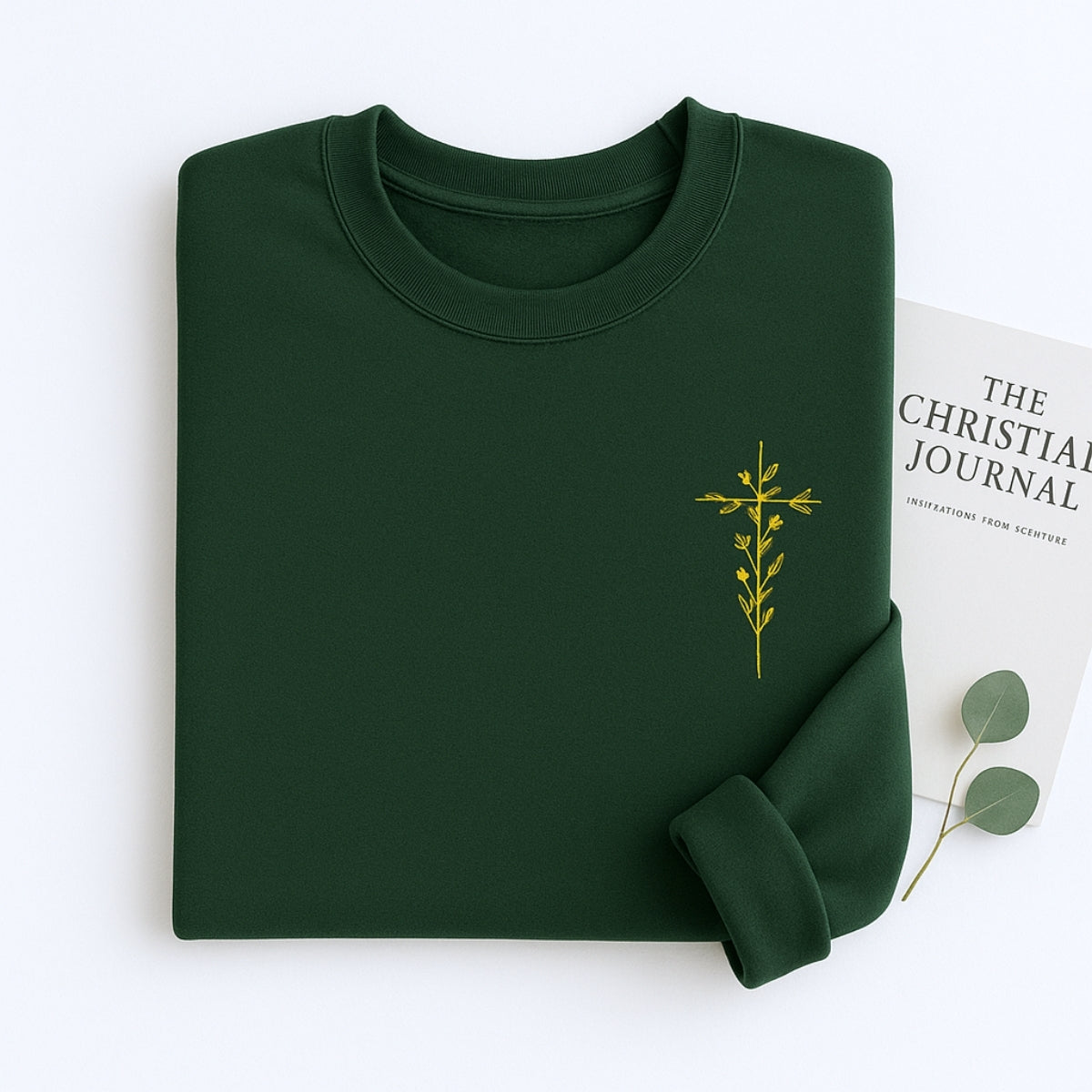 Floral Cross Custom Embroidered Sweatshirt - Christian Botanical Apparel - Faith Gift