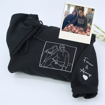 Forever & Always Custom Embroidered Couple Hoodie - Line Art Portrait - Anniversary Gift