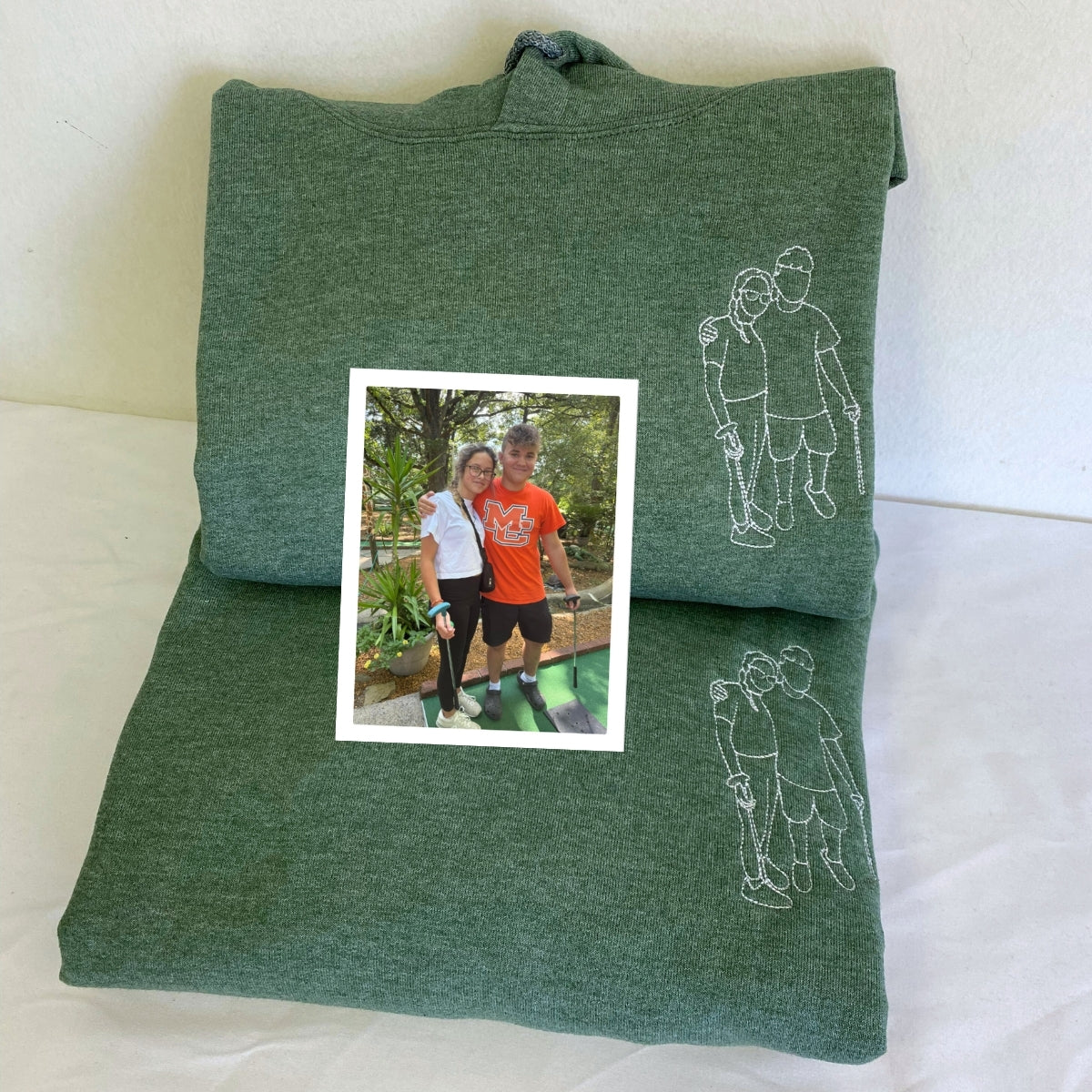 Forever & Always Custom Embroidered Couple Hoodie - Line Art Portrait - Anniversary Gift