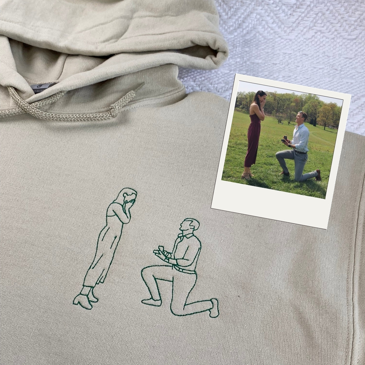Forever & Always Custom Embroidered Couple Hoodie - Line Art Portrait - Anniversary Gift