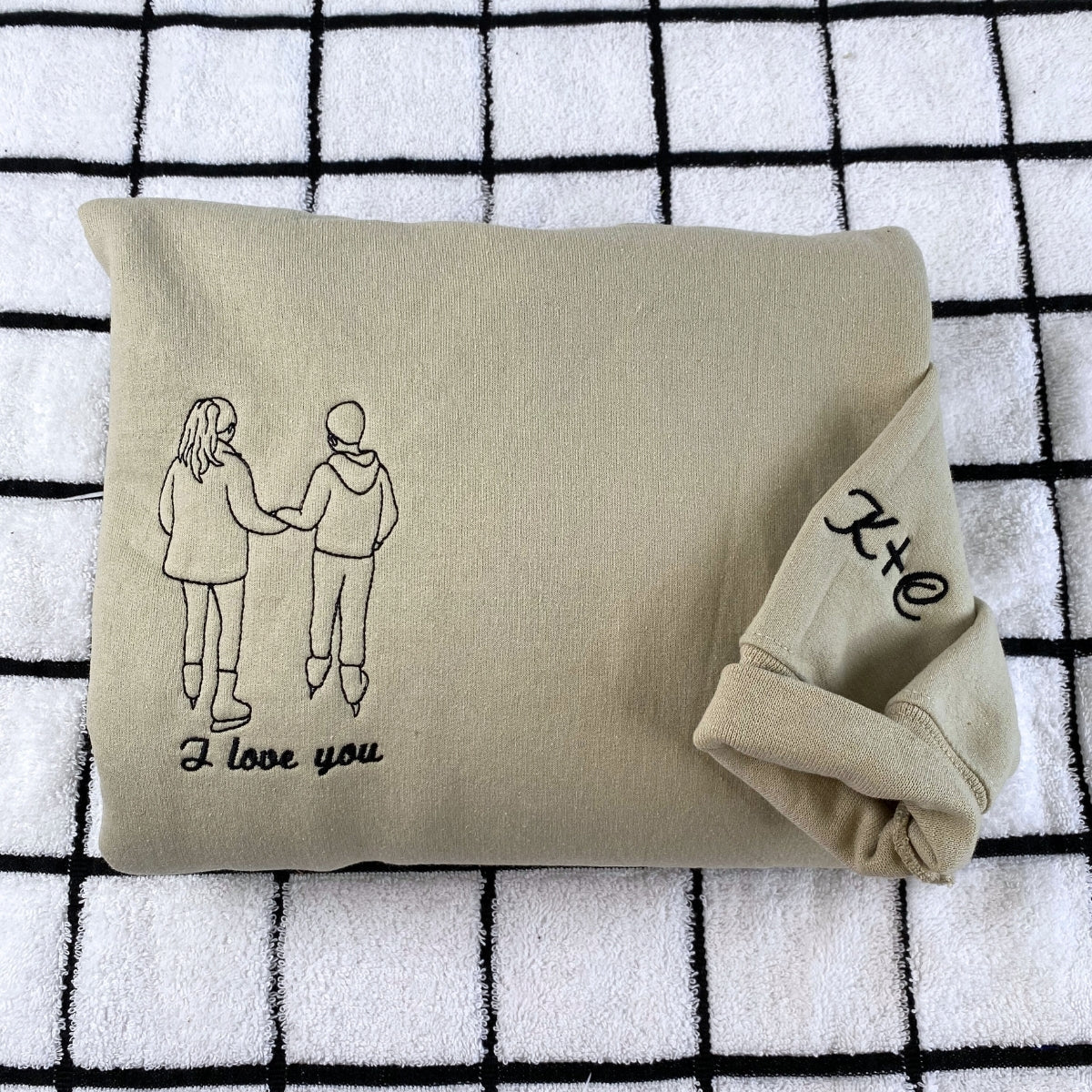 Forever & Always Custom Embroidered Couple Hoodie - Line Art Portrait - Anniversary Gift