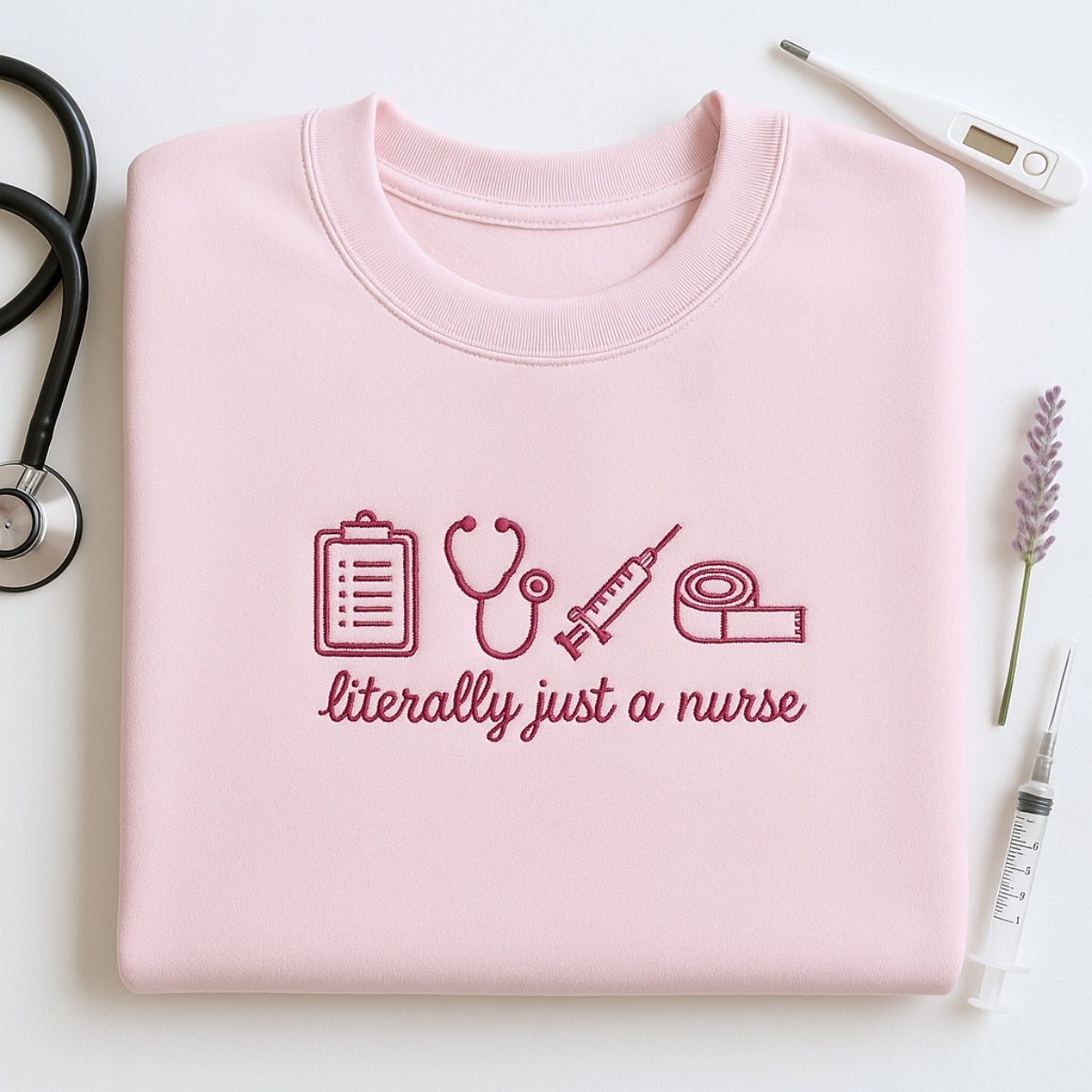 Funny Nurse Custom Embroidered Hoodie - Literally Just A Nurse Sweatshirt - RN Humor Gift