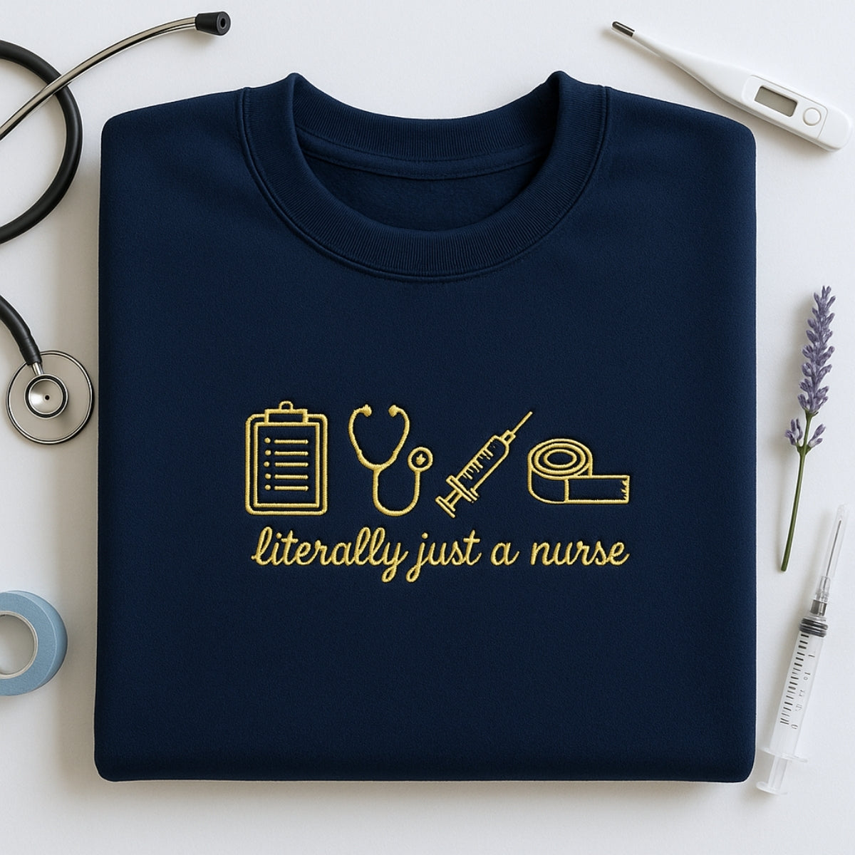 Funny Nurse Hoodies - Literally Just A Nurse Embroidered Sweaters - RN Humor Gift