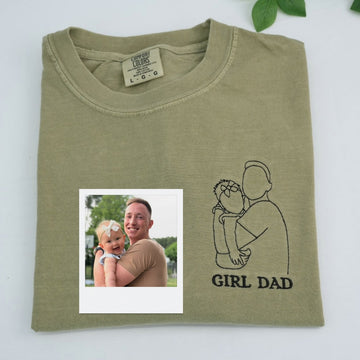 Girl Dad Custom Embroidered T-Shirt - Father Daughter Outline Shirt - Personalized Dad Gift